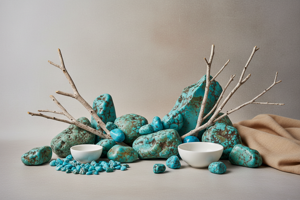 Turquoise stones in a soft beige background