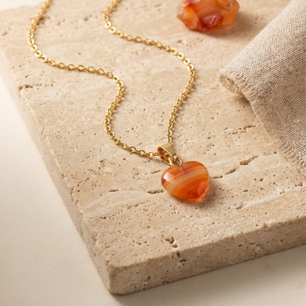 Amber Heart Pendant Necklace