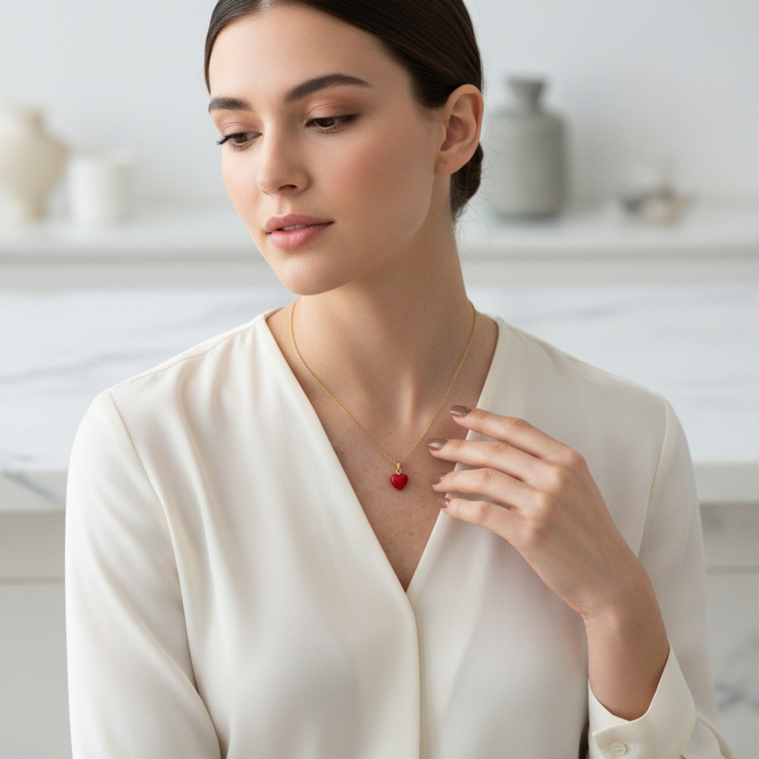 Amber Heart Pendant Necklace