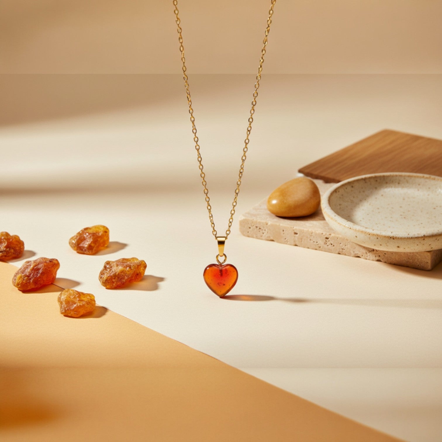 Amber Heart Pendant Necklace