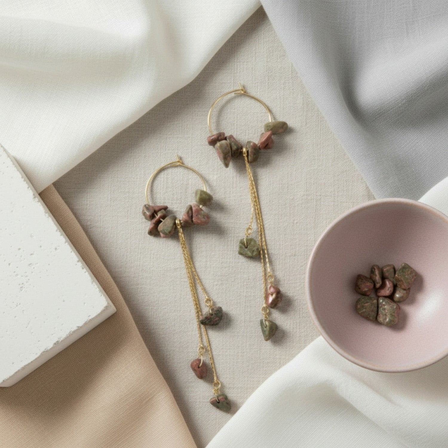 Unakite Hoop Earrings