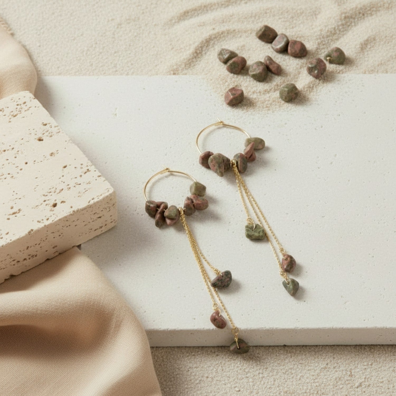 Unakite Hoop Earrings